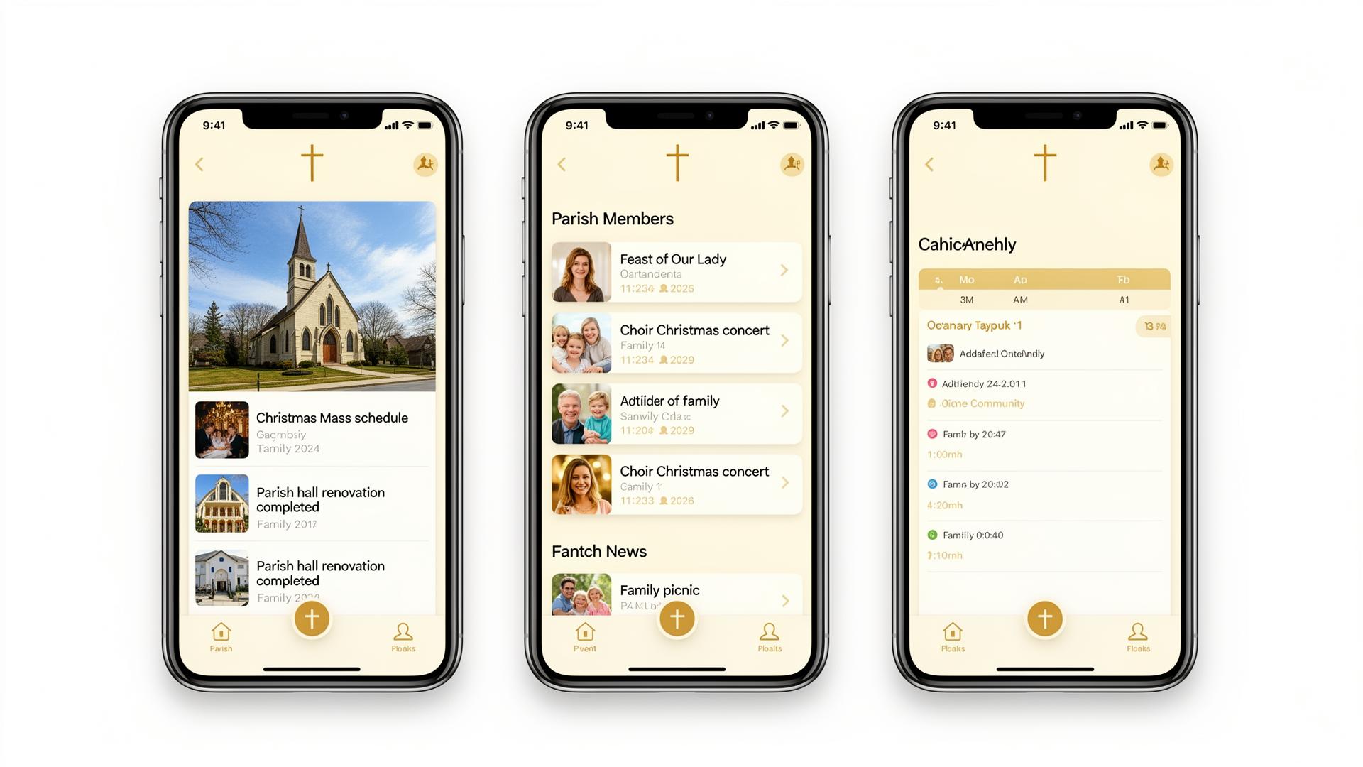 ParishConnect mobile app — news feed, parish directory and events calendar